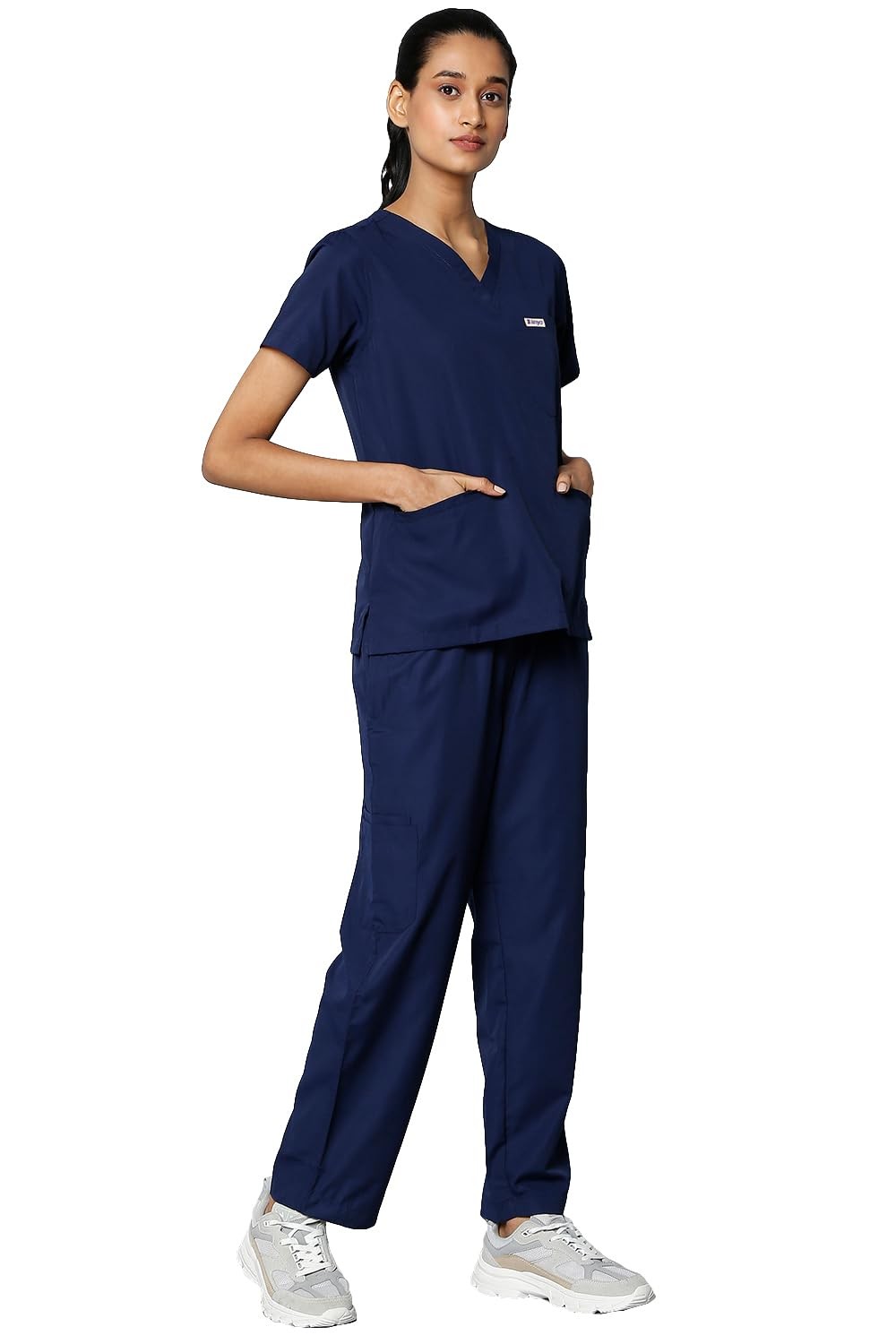 Global IMPEX Women's 10-Pocket Scrub Suit | Set of Top & Bottom | Half Sleeves | V Neck | Breathable Fabric | Comfortable | Durable | Uniform for Doctors, Nurses and Dentists,Navy Blue